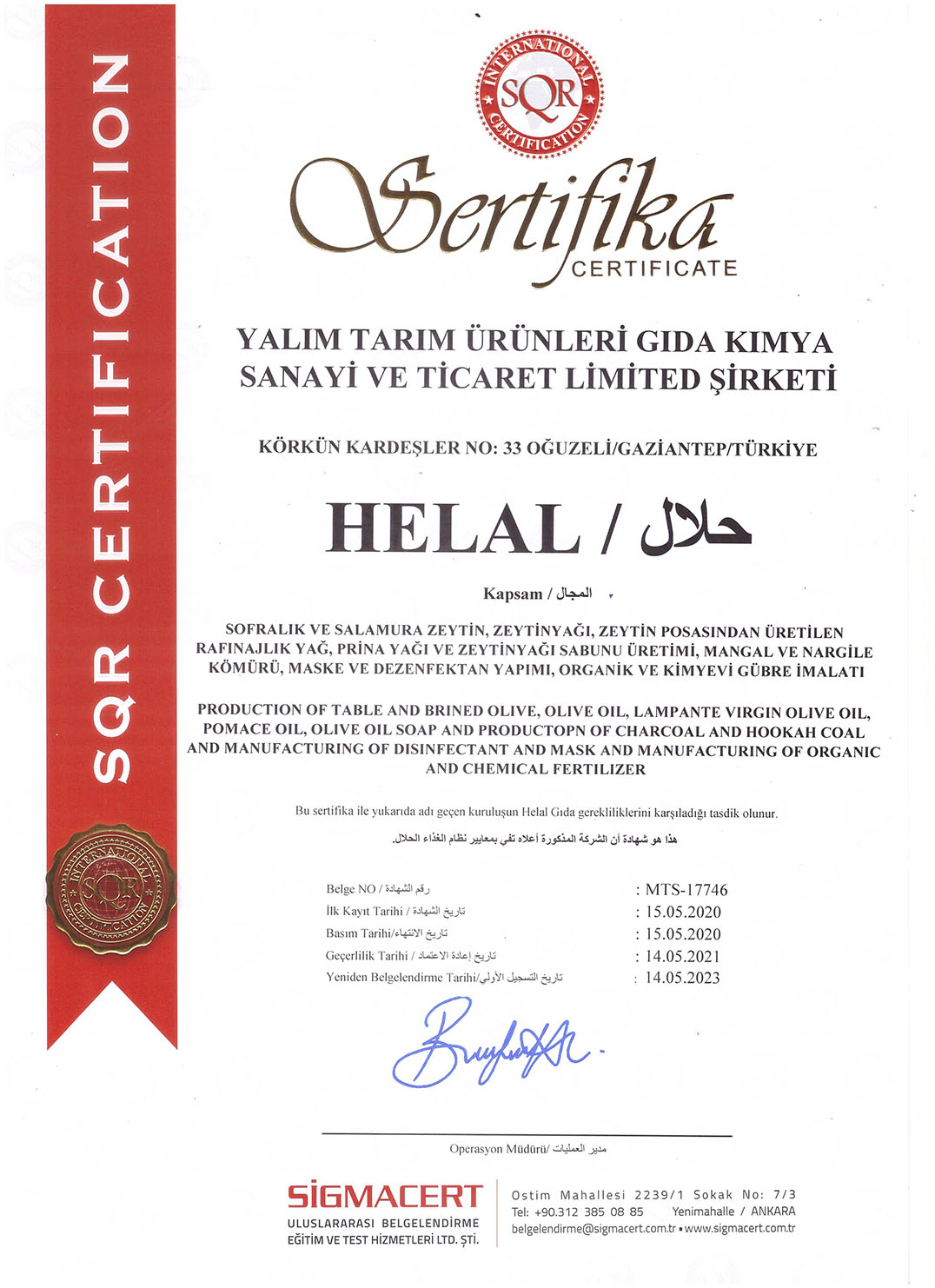 yalım tarım kalite belgeleri