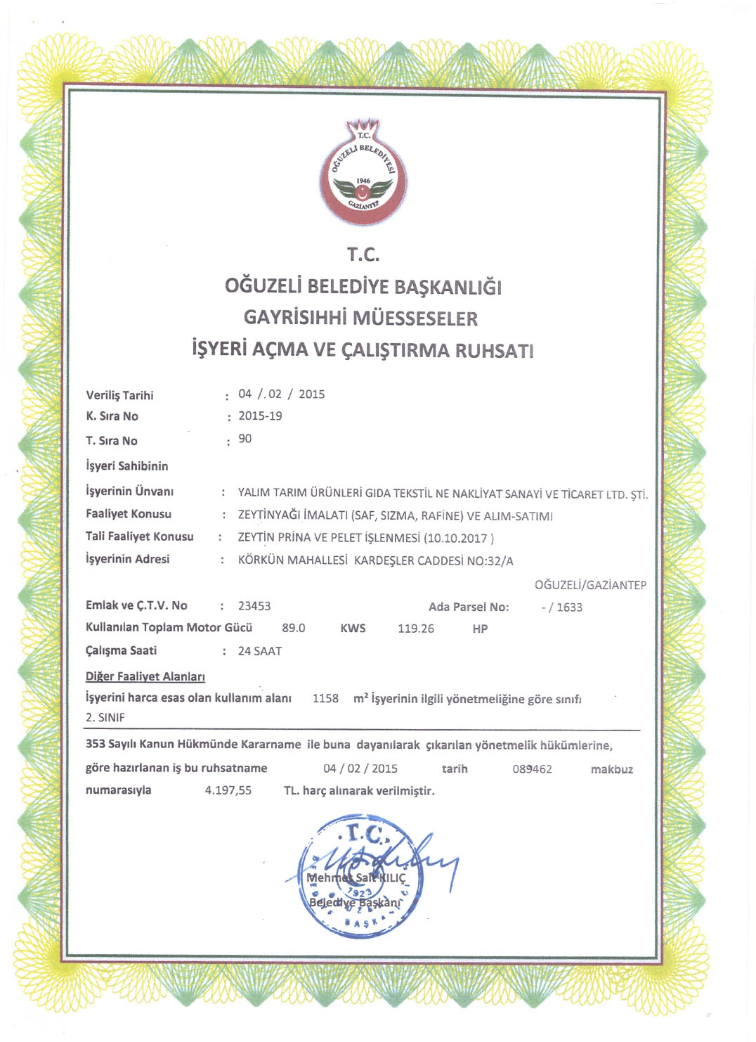 Yalım tarım sertifika